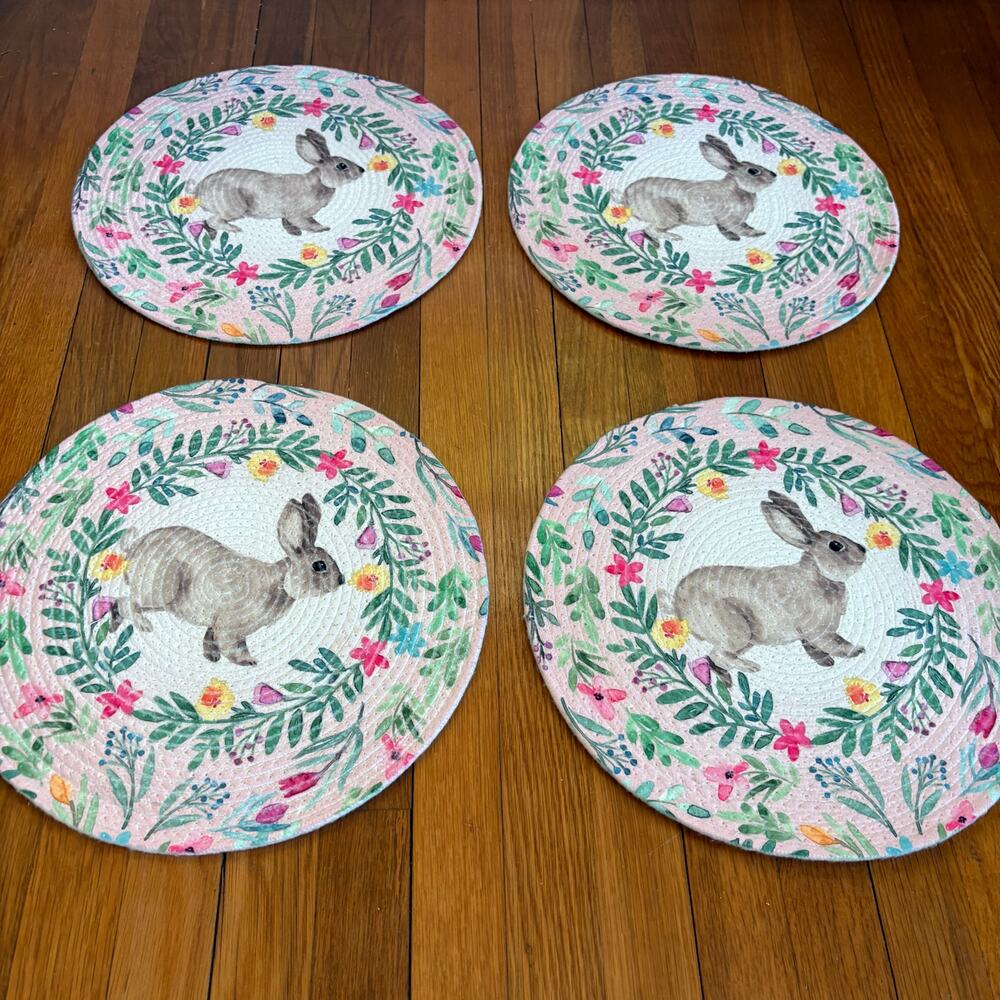 Tahari Home Bunny Placemats Set of 4 Easter Rabbit Spring Table Decor